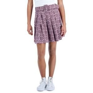 Just Polly NY Junior's Women's Belted Skirt Elastic Mauve Flower Size M
